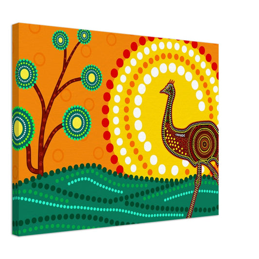 Emu Dreaming – Aboriginal Wall Art | Stretched & Framed Canvas Print Material