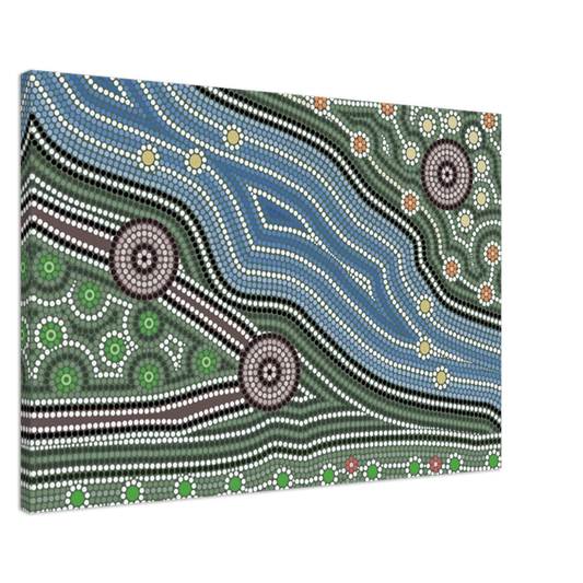 River Dreaming – Aboriginal Wall Art | Stretched & Framed Canvas Print Material