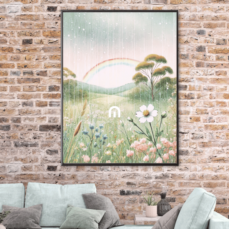 After the Rain – Rainbow Wildflowers Botanical Spring Canvas Wall Art Print Decor Print Material