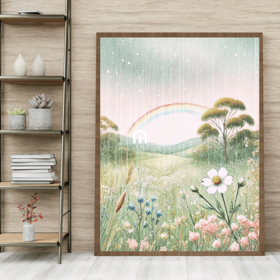 After the Rain – Rainbow Wildflowers Botanical Spring Canvas Wall Art Print Decor Print Material