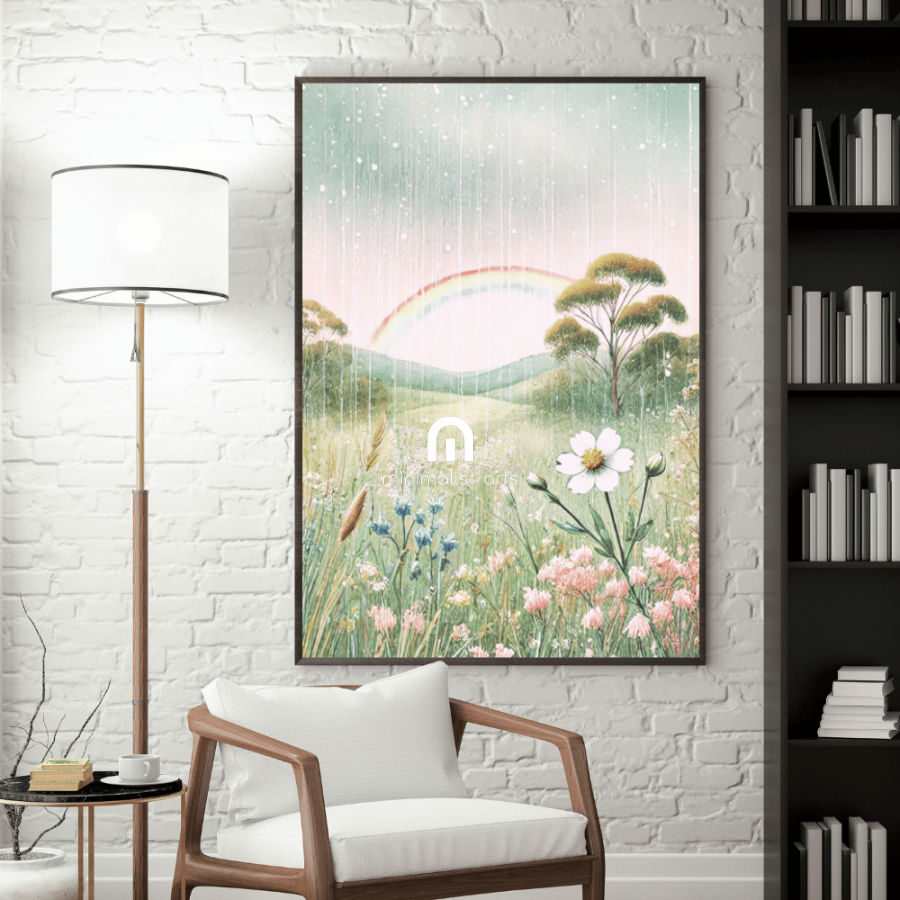 After the Rain – Rainbow Wildflowers Botanical Spring Canvas Wall Art Print Decor Print Material