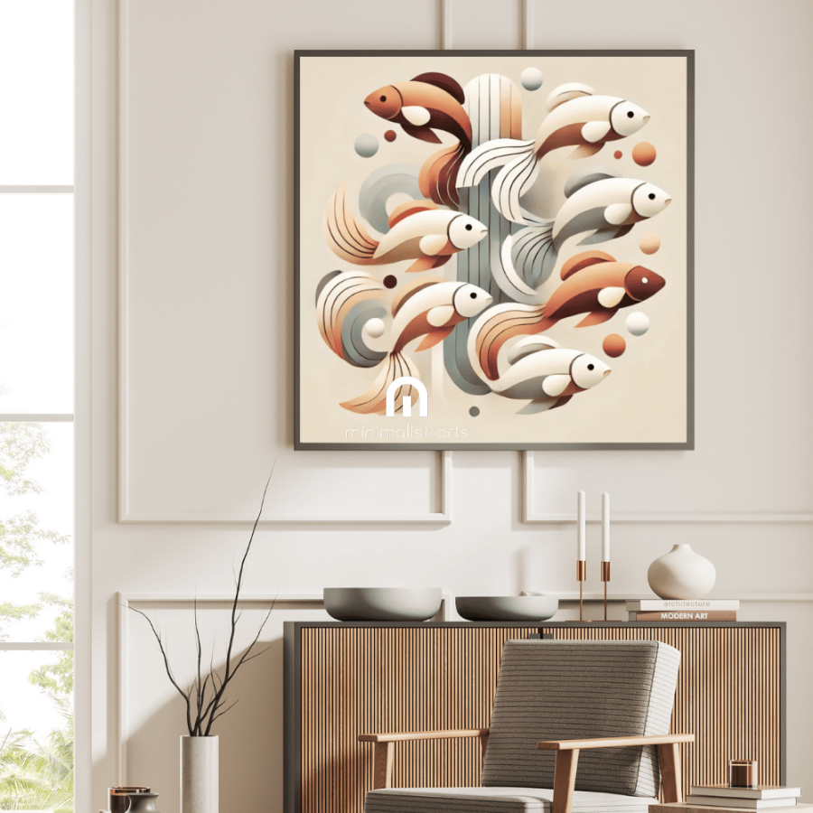 Aqua Flow Fish Framed Canvas Minimalist Wall Art Print Material