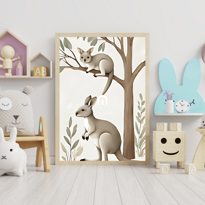 Australian Kangaroo Duo Minimalist Canvas Wall Art – Tree Kangaroo & Ground Kangaroo Print Decor Print Material