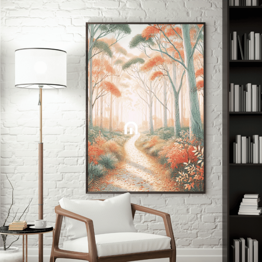 Autumn Light – Trees Forest Wildflowers Botanical Autumn Canvas Wall Art Print Decor Print Material