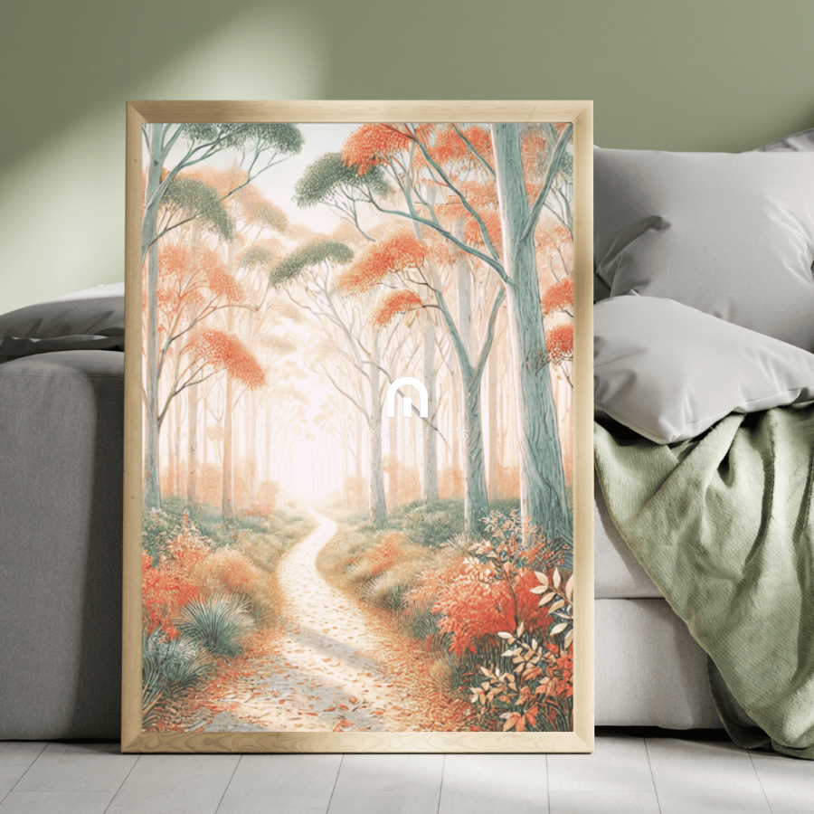 Autumn Light – Trees Forest Wildflowers Botanical Autumn Canvas Wall Art Print Decor Unframed Poster / 40x60 cm