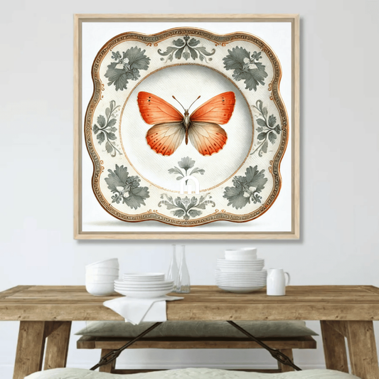 Autumn Wings & Baroque Butterfly Canvas Wall Art | Kitchen Wall Art | Dining Room Wall Art | Vintage Wall Art