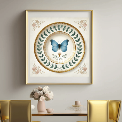 Blue Monarch and Laurel Butterfly Canvas Wall Art | Kitchen Wall Art | Dining Room Wall Art | Vintage Wall Art