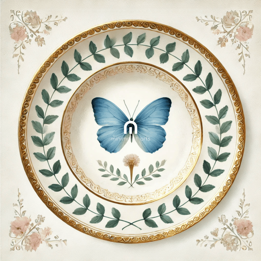 Blue Monarch and Laurel Butterfly Canvas Wall Art | Kitchen Wall Art | Dining Room Wall Art | Vintage Wall Art