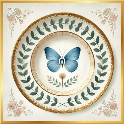 Blue Monarch and Laurel Butterfly Canvas Wall Art | Kitchen Wall Art | Dining Room Wall Art | Vintage Wall Art