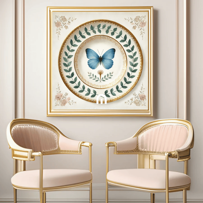 Blue Monarch and Laurel Butterfly Canvas Wall Art | Kitchen Wall Art | Dining Room Wall Art | Vintage Wall Art