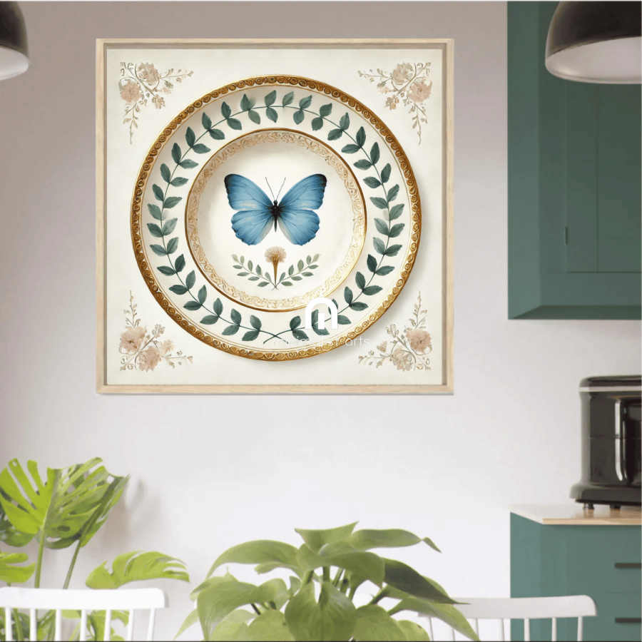 Blue Monarch and Laurel Butterfly Canvas Wall Art | Kitchen Wall Art | Dining Room Wall Art | Vintage Wall Art