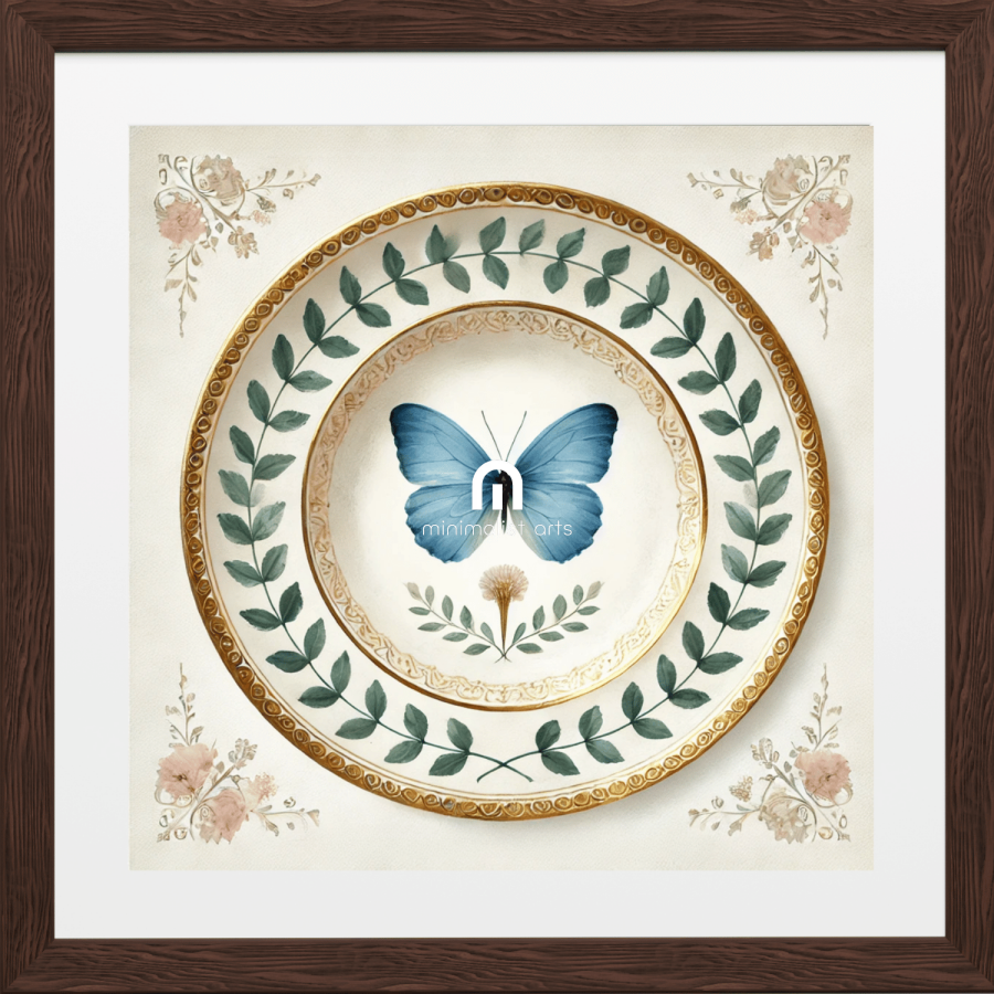 Blue Monarch and Laurel Butterfly Canvas Wall Art | Kitchen Wall Art | Dining Room Wall Art | Vintage Wall Art