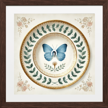 Blue Monarch and Laurel Butterfly Canvas Wall Art | Kitchen Wall Art | Dining Room Wall Art | Vintage Wall Art