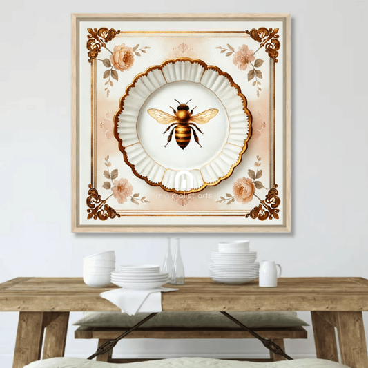Blush Garden Bee & Gilded Floral Wall Art | Kitchen Wall Art | Dining Room Wall Art | Vintage Wall Art | Sophisticated