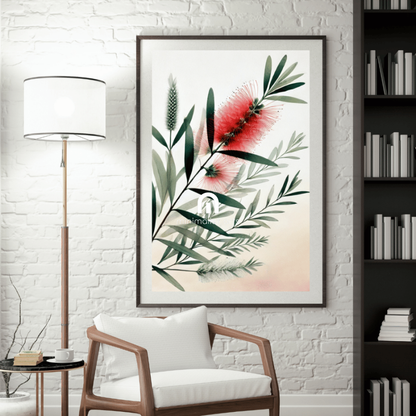 Bottlebrush Bloom – Minimalist Australian Botanical Canvas Wall Art Print Decor Print Material