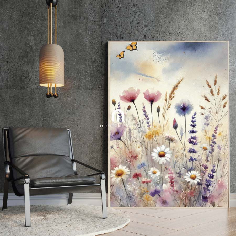 Butterfly Meadow – Watercolor Floral Wall Art Print Material