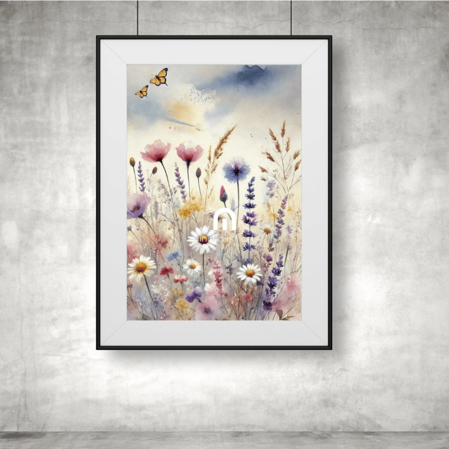 Butterfly Meadow – Watercolor Floral Wall Art Print Material