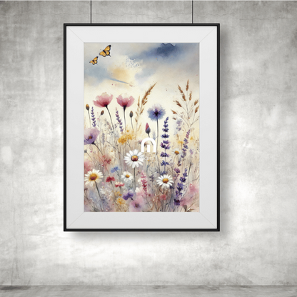 Butterfly Meadow – Watercolor Floral Wall Art Print Material