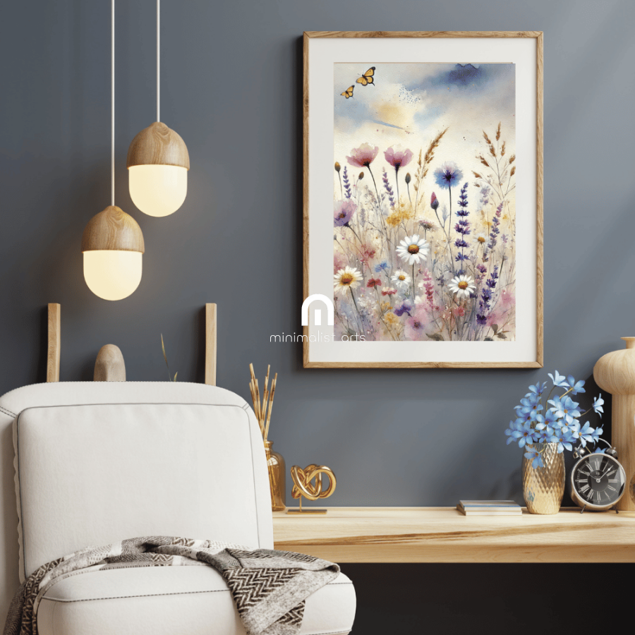 Butterfly Meadow – Watercolor Floral Wall Art Print Material