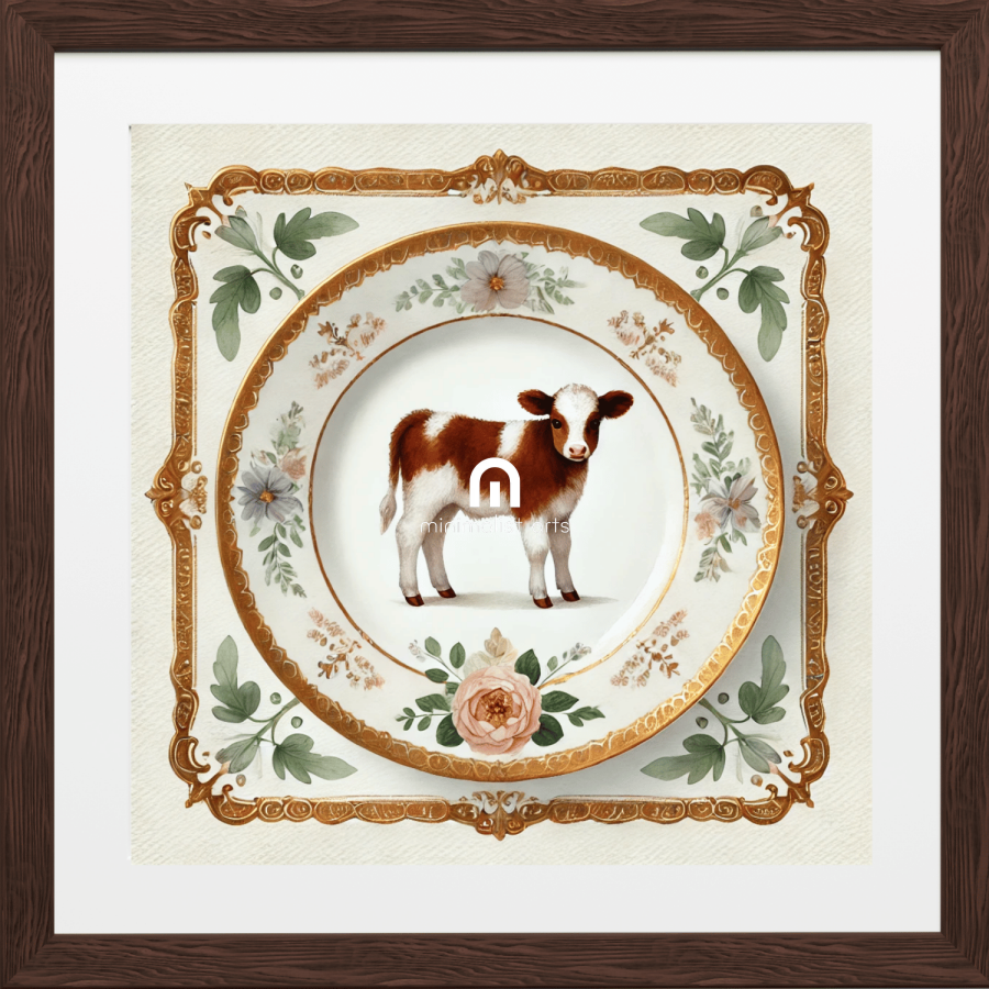 Calf & Bloom – Quirky Vintage Kitchen Dining Wall Art Canvas | Stretched & Framed | Cow Wall Art Canvas Wall Art