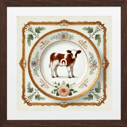 Calf & Bloom – Quirky Vintage Kitchen Dining Wall Art Canvas | Stretched & Framed | Cow Wall Art Canvas Wall Art