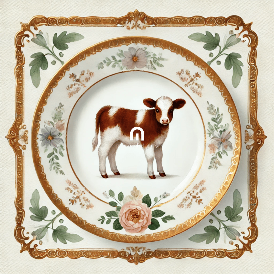 Calf & Bloom – Quirky Vintage Kitchen Dining Wall Art Canvas | Stretched & Framed | Cow Wall Art Canvas Wall Art