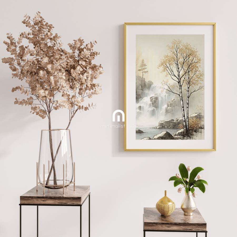 Cascade Serenity Waterfalls Scandinavian Forest Wall Art Print Print Material