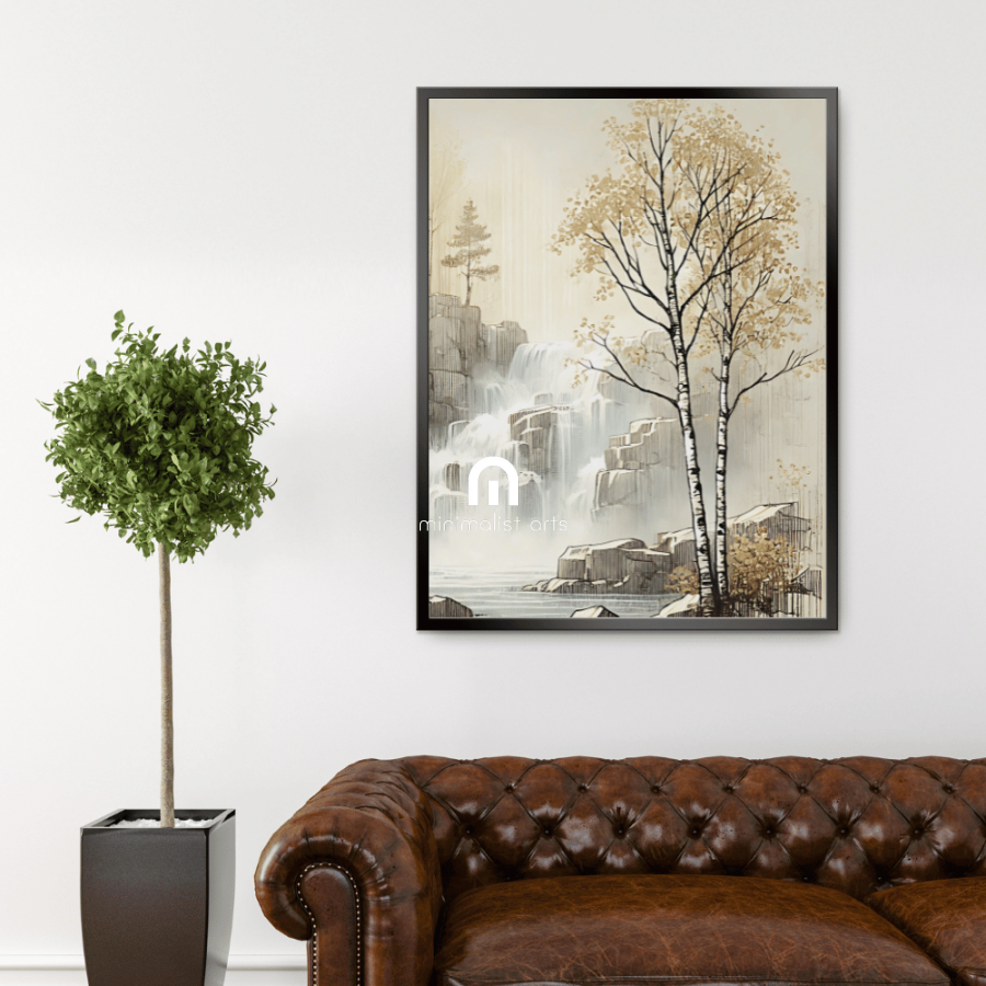 Cascade Serenity Waterfalls Scandinavian Forest Wall Art Print Print Material