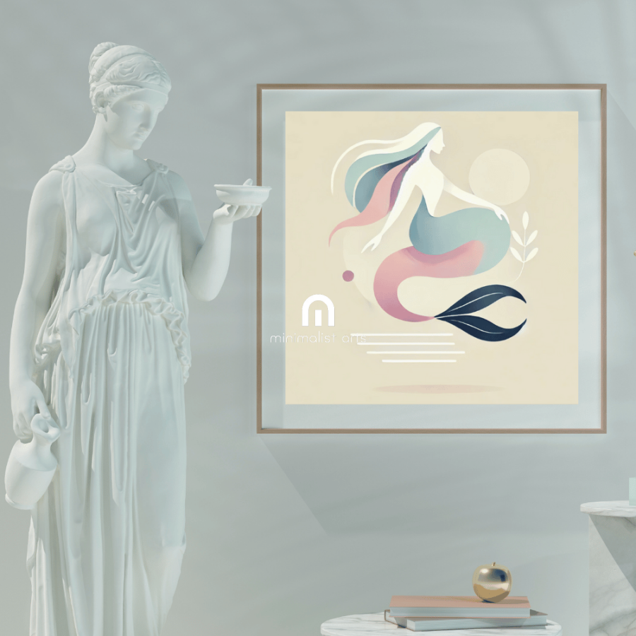 Celestial Grace Mermaid Framed Canvas Minimalist Wall Art Print Material