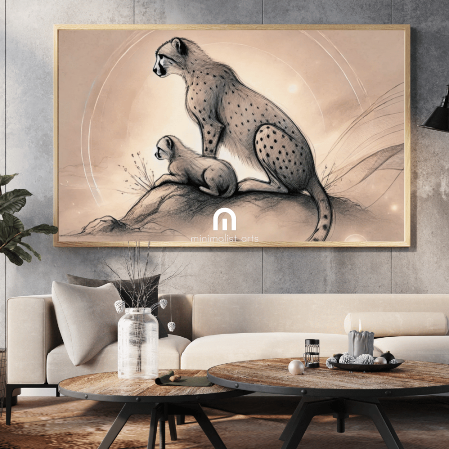 Cheetah and Cub Wall Art Print Print Material