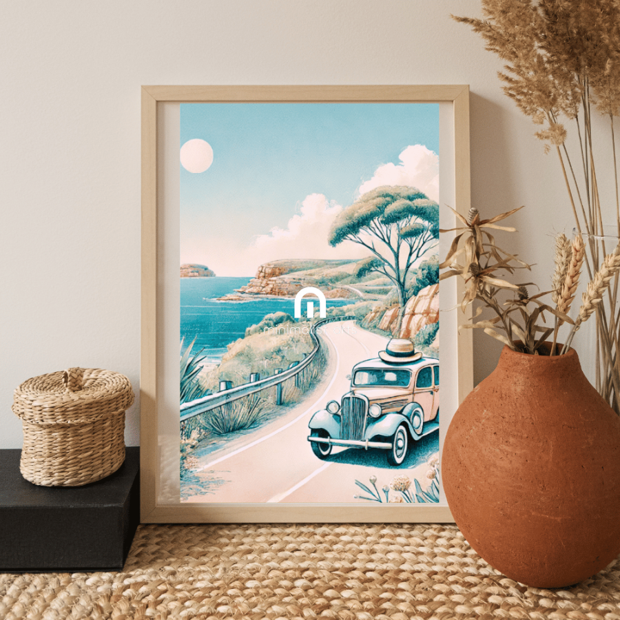 Coastal Journey - Vintage Drive – Summer Canvas Wall Art Print Decor Print Material
