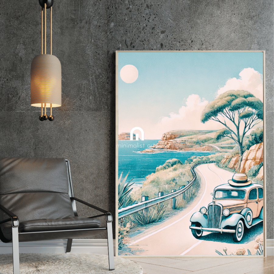 Coastal Journey - Vintage Drive – Summer Canvas Wall Art Print Decor Print Material