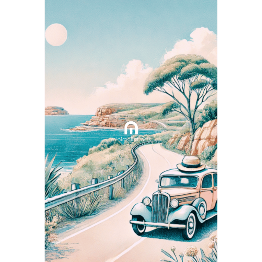 Coastal Journey - Vintage Drive – Summer Canvas Wall Art Print Decor Print Material