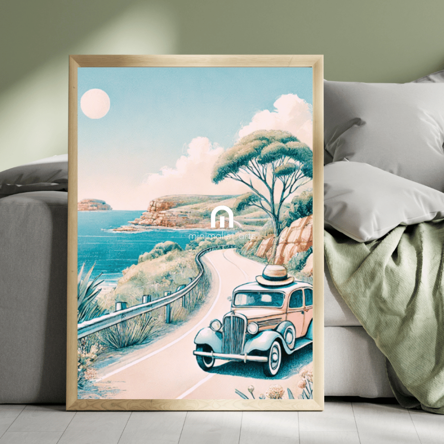 Coastal Journey - Vintage Drive – Summer Canvas Wall Art Print Decor Print Material