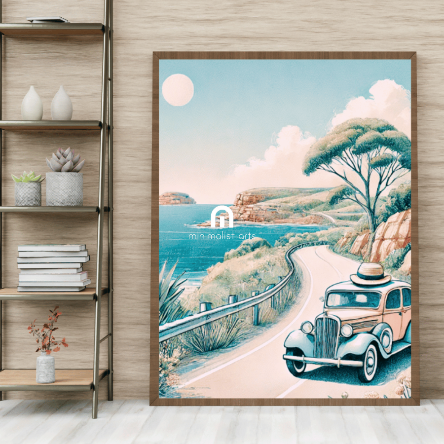 Coastal Journey - Vintage Drive – Summer Canvas Wall Art Print Decor Print Material