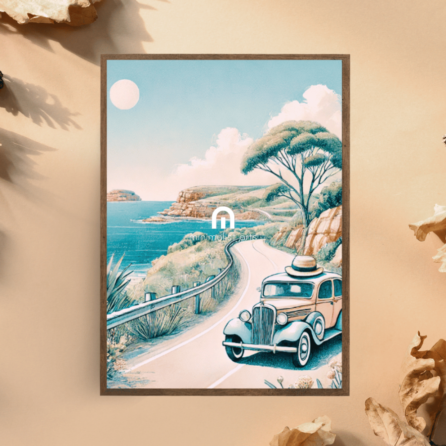 Coastal Journey - Vintage Drive – Summer Canvas Wall Art Print Decor Print Material