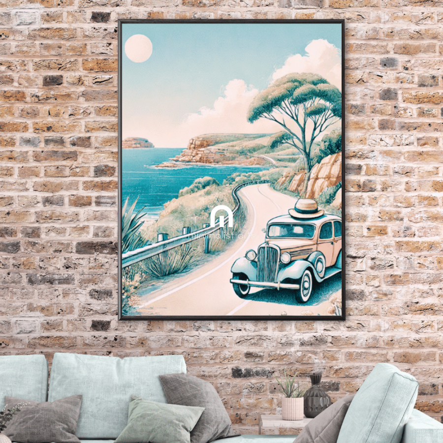 Coastal Journey - Vintage Drive – Summer Canvas Wall Art Print Decor Print Material