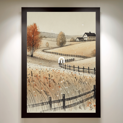 Countryside Serenity Scandinavian Lake Wall Art Print Print Material