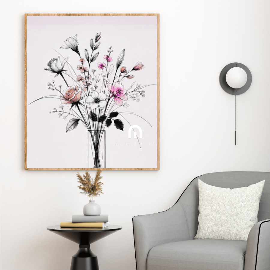 Delicate Blossom - Flowers in A Vase Floral Wall Art Print Print Material