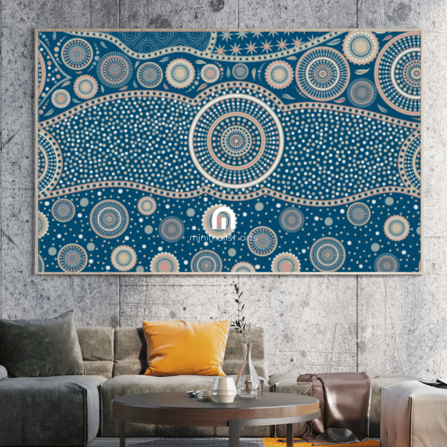 Dreaming Waters – Songlines of the Land | Aboriginal Canvas Wall Art 45x60 cm / 18x24″ / Framed Canvas / Wood frame
