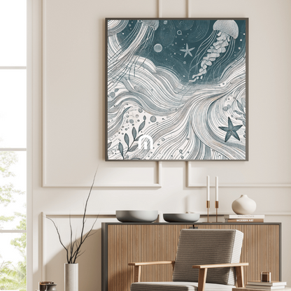 Eternal Currents Framed Canvas Line Wall Art Print Material