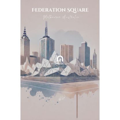 Federation Square – Minimalist Melbourne Landmark Canvas Wall Art Print Decor Print Material