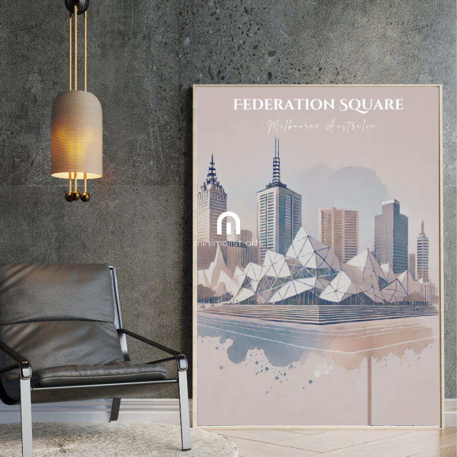 Federation Square – Minimalist Melbourne Landmark Canvas Wall Art Print Decor Print Material
