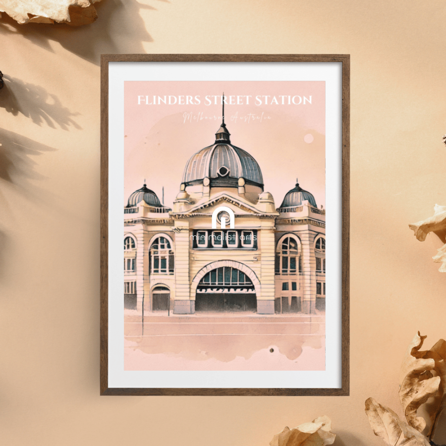 Flinders Street Station – Minimalist Melbourne Landmark Art Print Decor Poster with Hanger / 40x60 cm / 16x24″ / Black