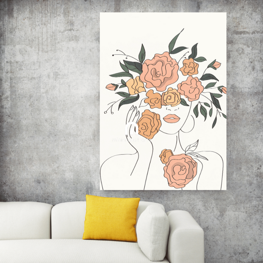 Floral Essence Minimalist Line Art Print Flowers and Woman Wall Art Print Material