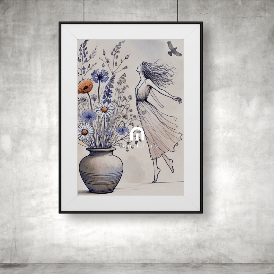 Freedom in Bloom Floral and Woman Wall Art Print Material