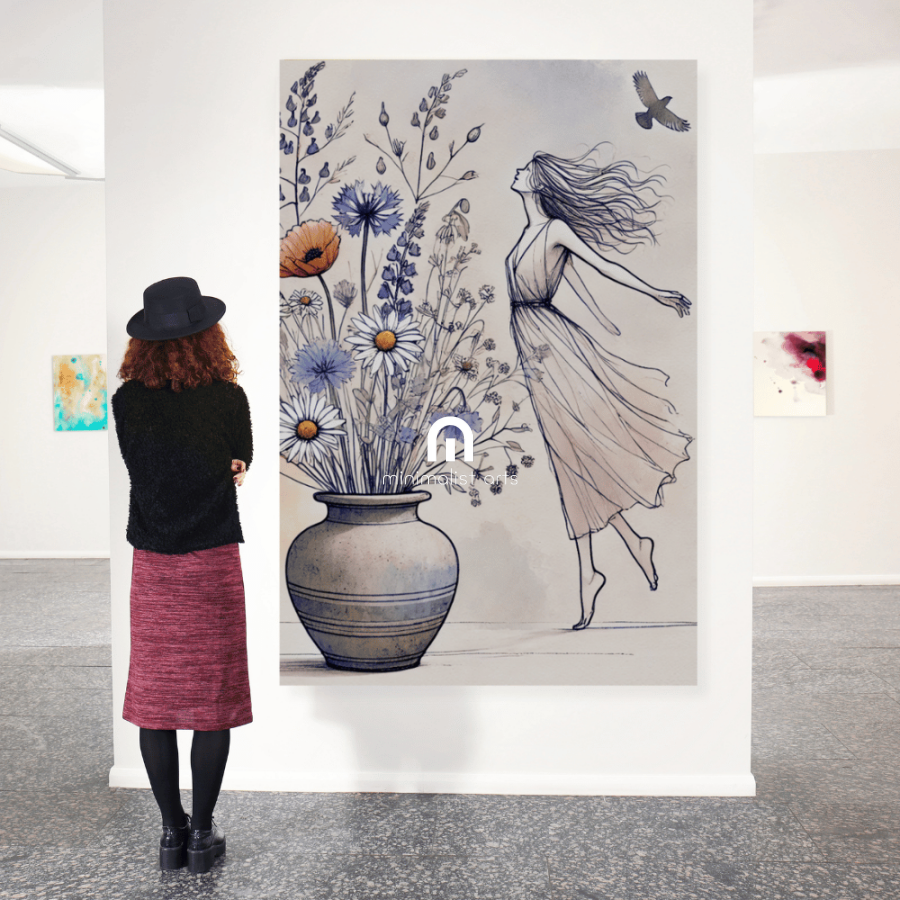 Freedom in Bloom Floral and Woman Wall Art Print Material