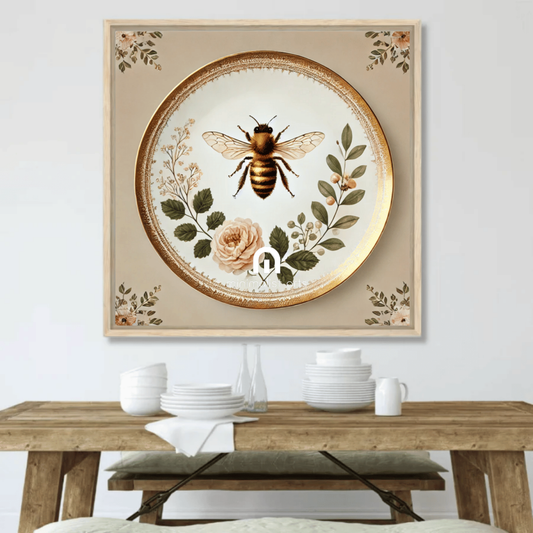 Garden Rose and Golden Honey Bee Wall Art | Kitchen Wall Art | Dining Room Wall Art | Vintage Wall Art | Sophisticated