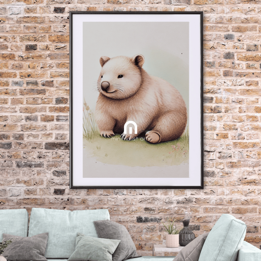 Gentle Spirit - Wombat in the Wild – Australian Wildlife Canvas Wall Art Print Decor Framed Poster / 50x70 cm / 20x28″