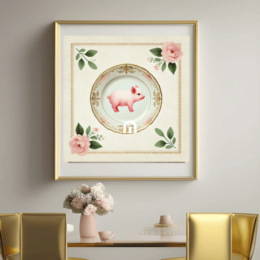 Gilded Snout – Kitchen Dining Wall Art Canvas | Stretched & Framed | Pig Wall Art Canvas Wall Art